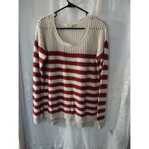Pink Rose Sweater Size L Red And Creme Long Sleeve Stripes